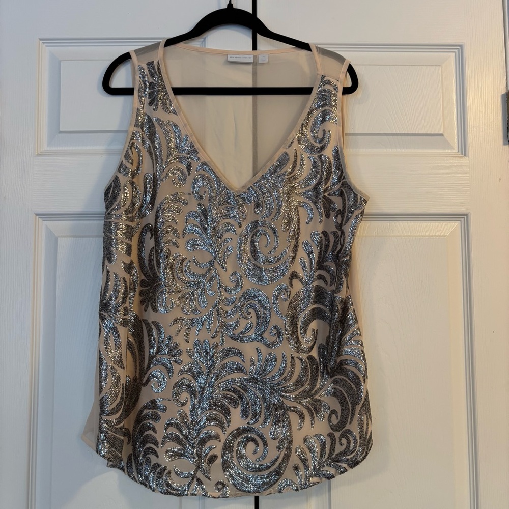‼️SOLD‼️New York & Company Sleeveless Blouse with Metallic Sequined Swirl